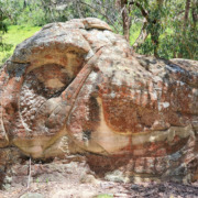 Crane Rock site specific sculpture in native sandstone after years of weathering.