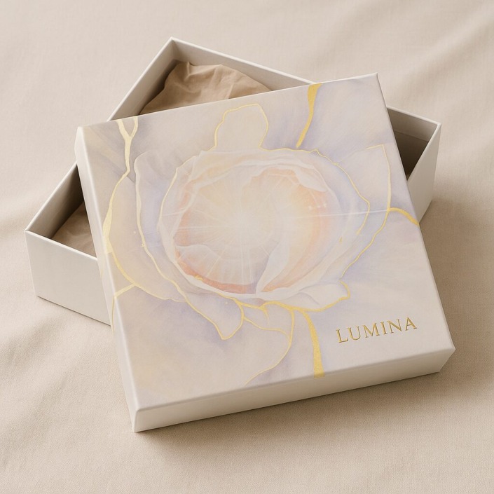 Art licensing example of a giftbox with Open Spirit Rose.