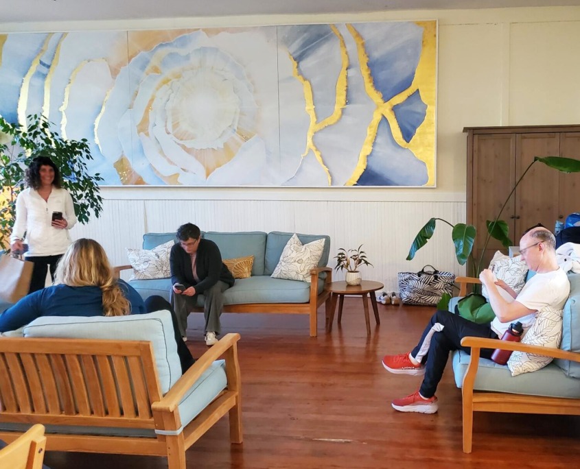 Peace Rose Large-scale painting has transformed the room into a place that students and community members like to gather.