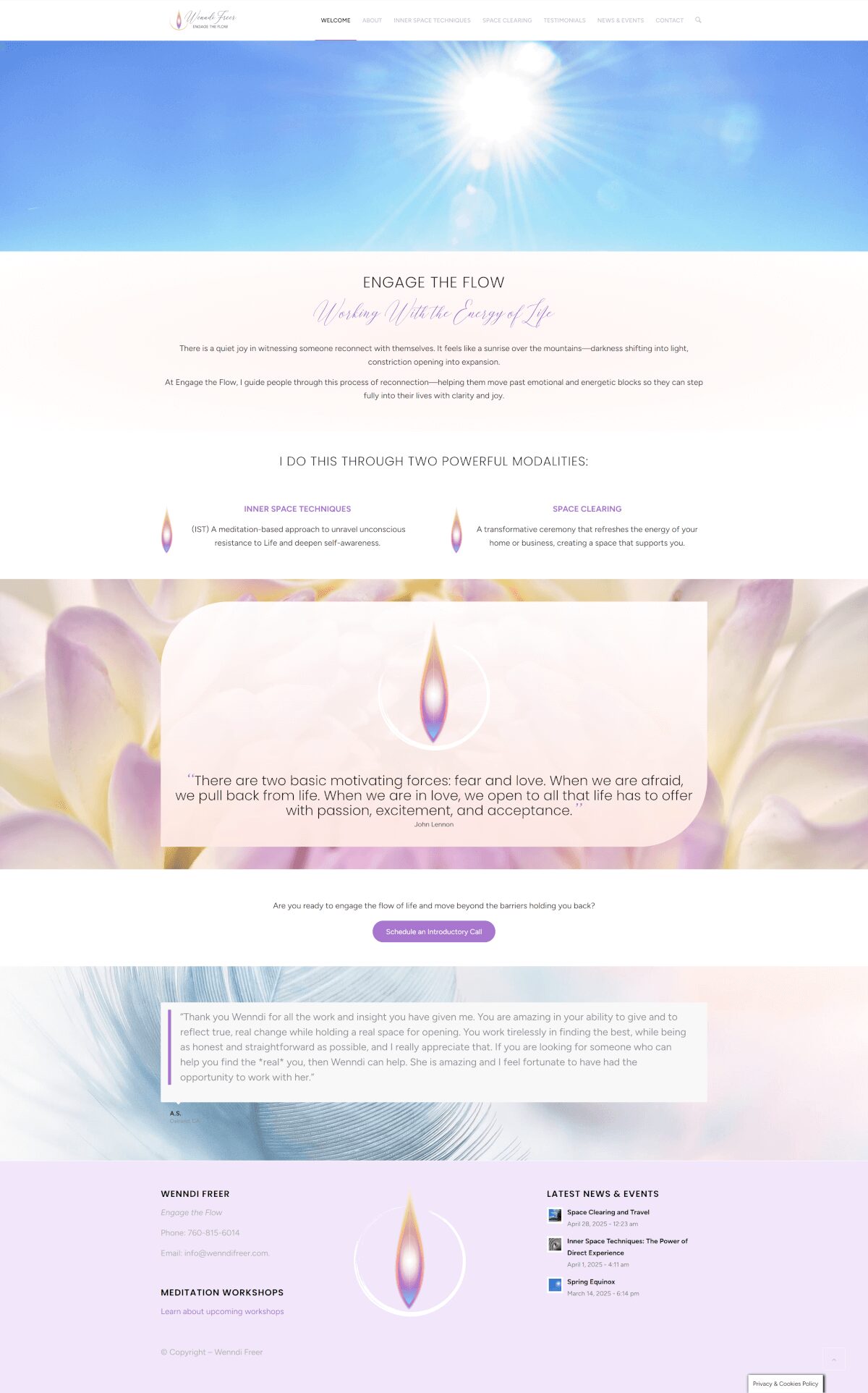 Website redesign for Engage the flow - after rebranding.