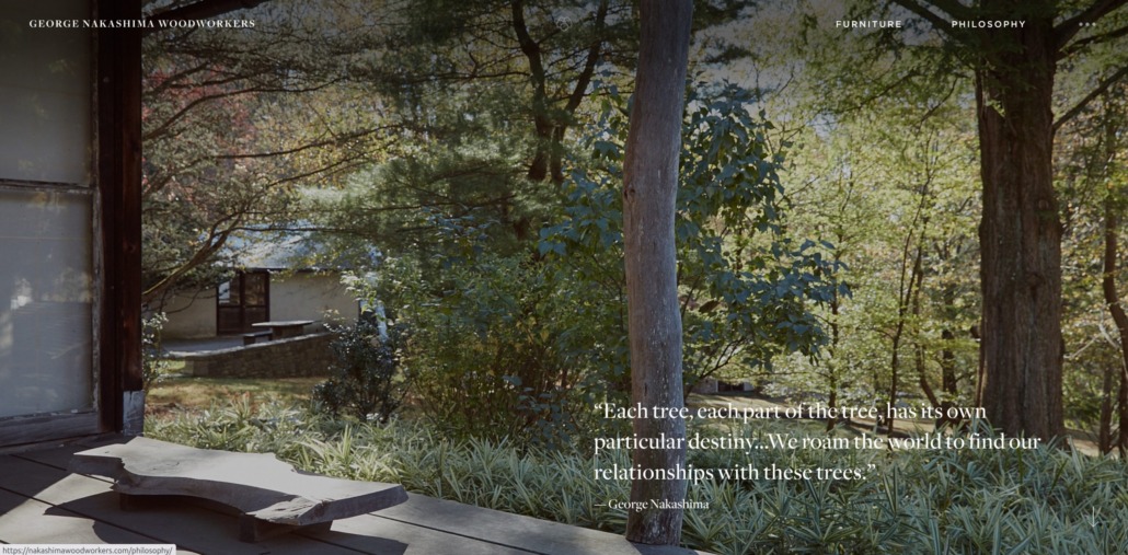 The homepage of George Nakashima Wordworks website is an excellent example of beauty in web design.